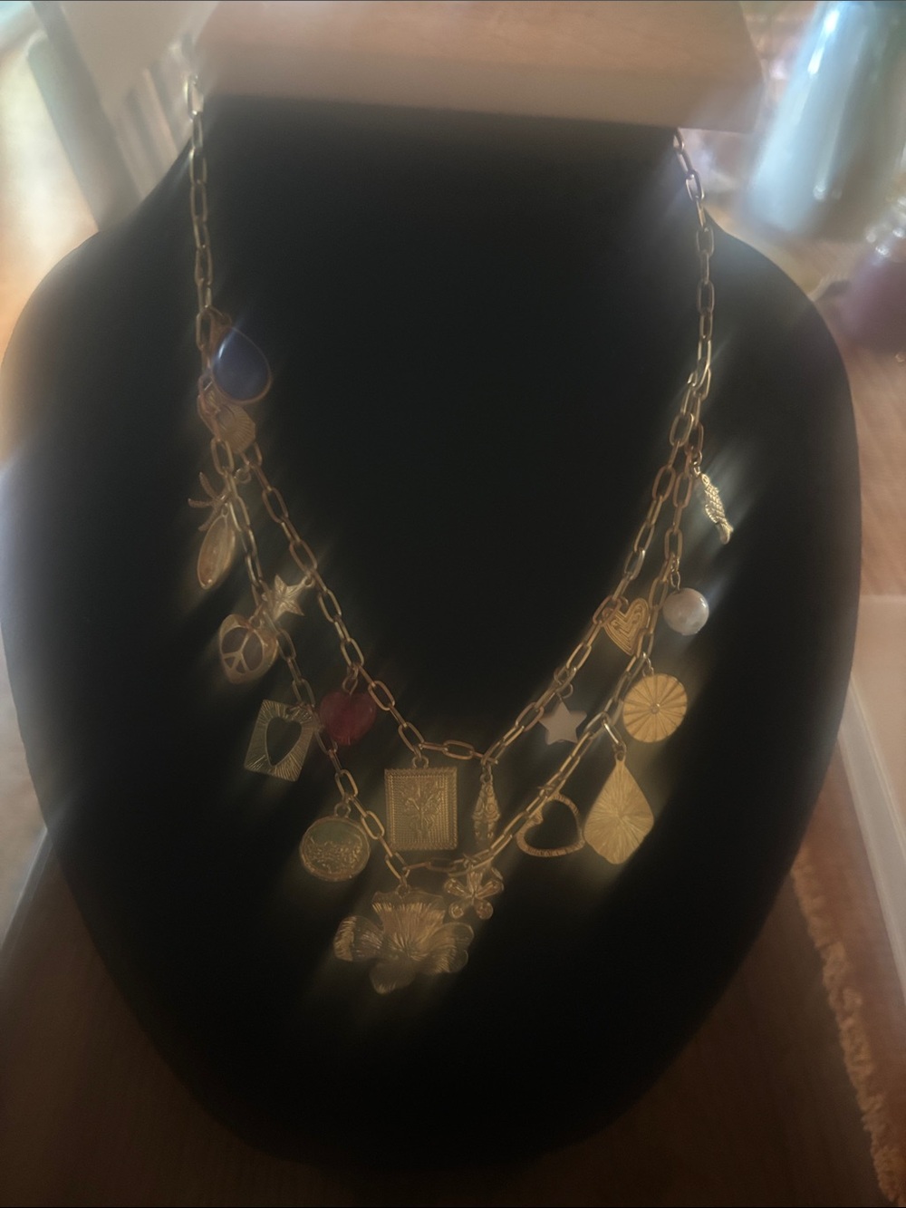 Altar'd State Gold-Tone Multi Charm Layered Necklace with Red and Blue Accents